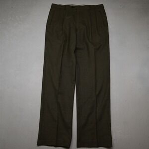 Vtg Y2K 2000s 36x36 Brown Houndstooth 100% Wool Pleated High Waist Dress Pants